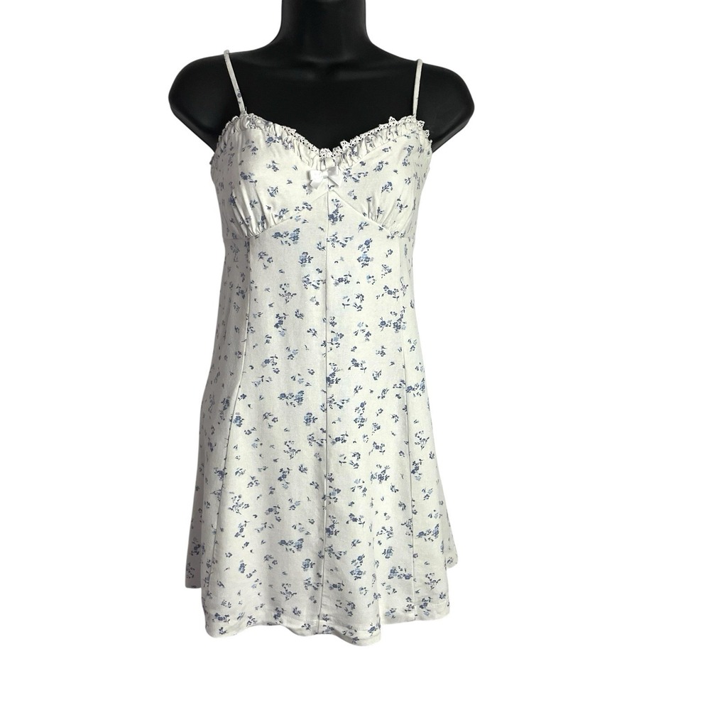 Vintage Trixxi Womens Y2K Babydoll Mini Dress Size L White Ditzy Floral Lined